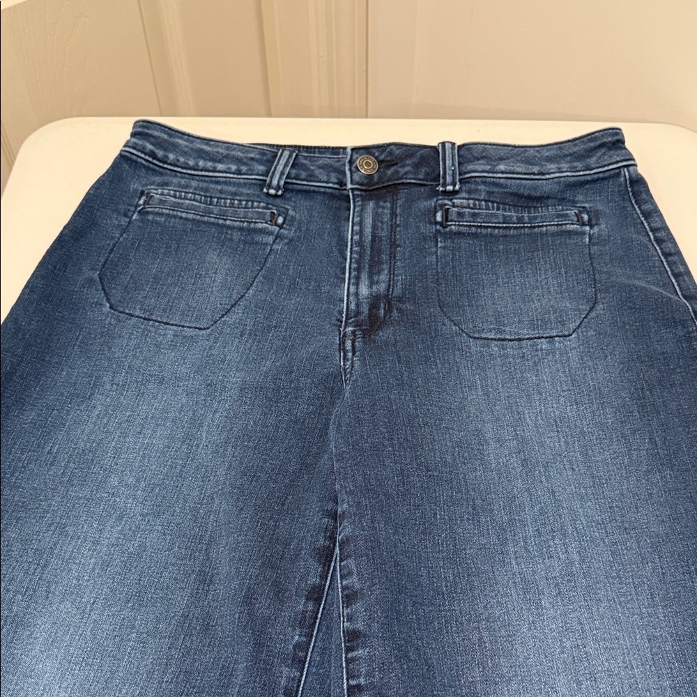 Cropped Wide Leg Waist Defining Dark Blue 1970s Fun Sailor Patch Pocket Jean 14 - Picture 3 of 13